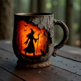 Taza artesanal 3D de Halloween, con diseño de bruja y gato