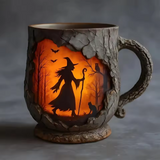 Taza artesanal 3D de Halloween, con diseño de bruja y gato