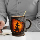 Taza artesanal 3D de Halloween, con diseño de bruja y gato