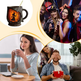 Taza artesanal 3D de Halloween, con diseño de bruja y gato